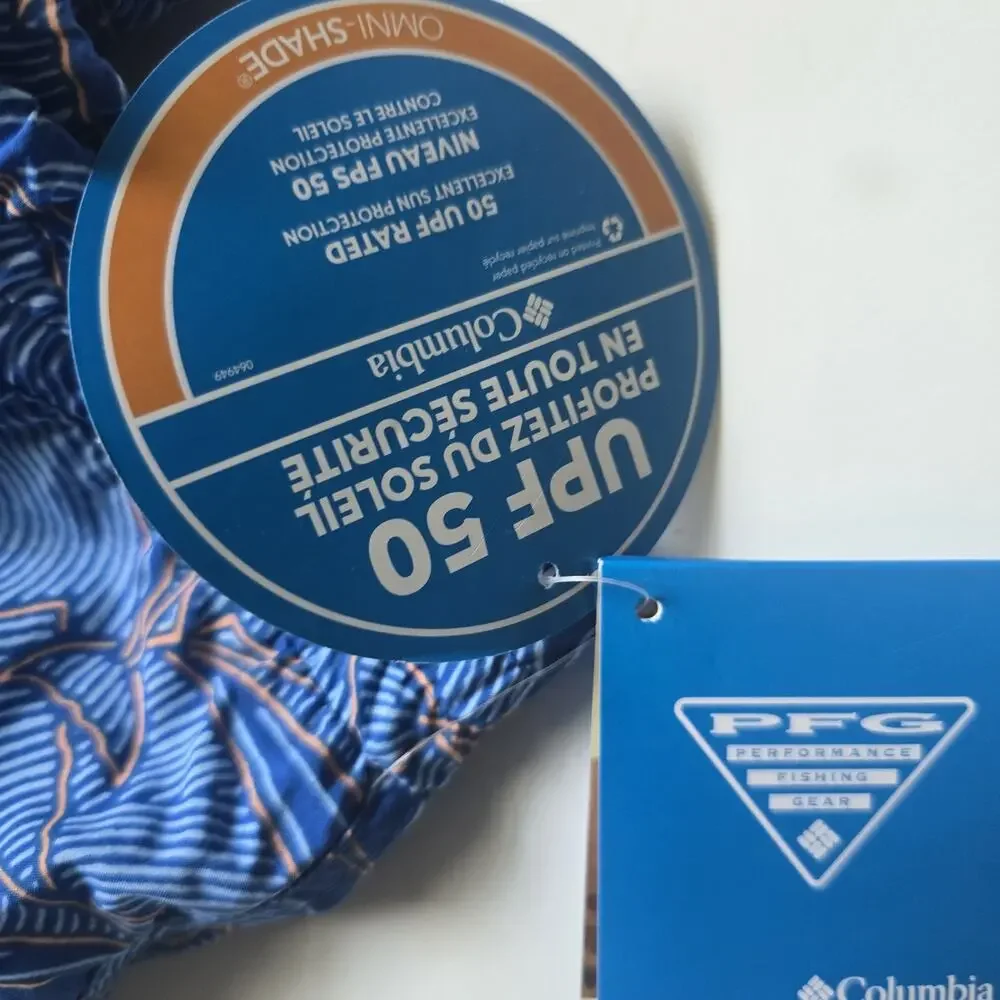 Columbia PFG Shark Print Swim Trunks Boys Youth XL 18/20 Blue White UPF 50 NWT